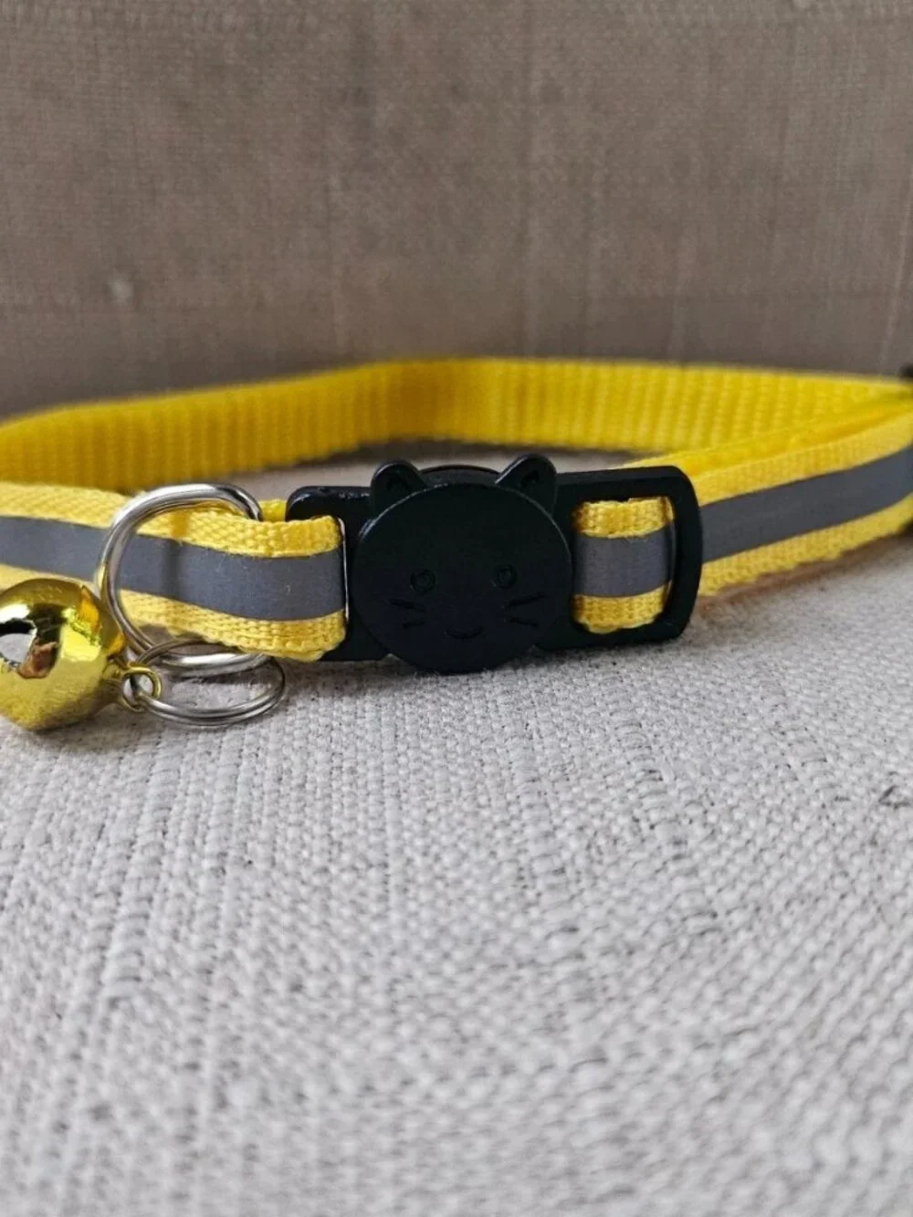 Cat Collar W/ Bell Yellow Nylon Collar Reflective Pet Collar Size Adjustable